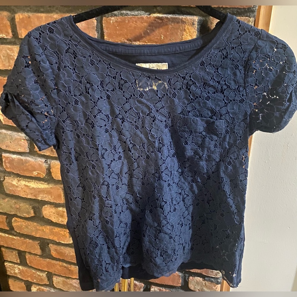 Abercrombie & Fitch Kids Navy Floral Lace Short Sleeve Tee Size XL